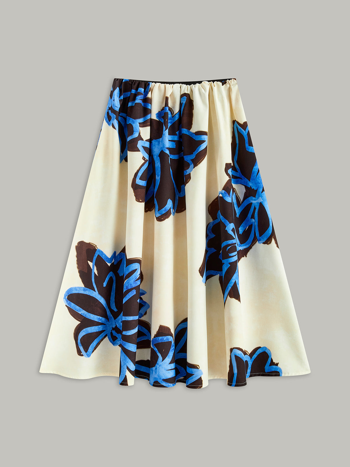 Floral Print Elastic Waist Skirt-Chicvia