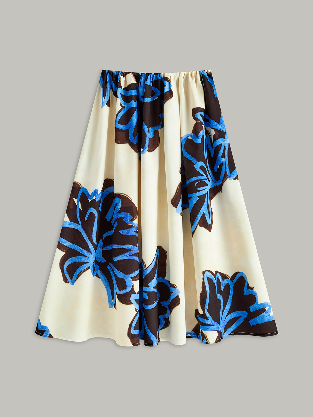 Floral Print Elastic Waist Skirt-Chicvia