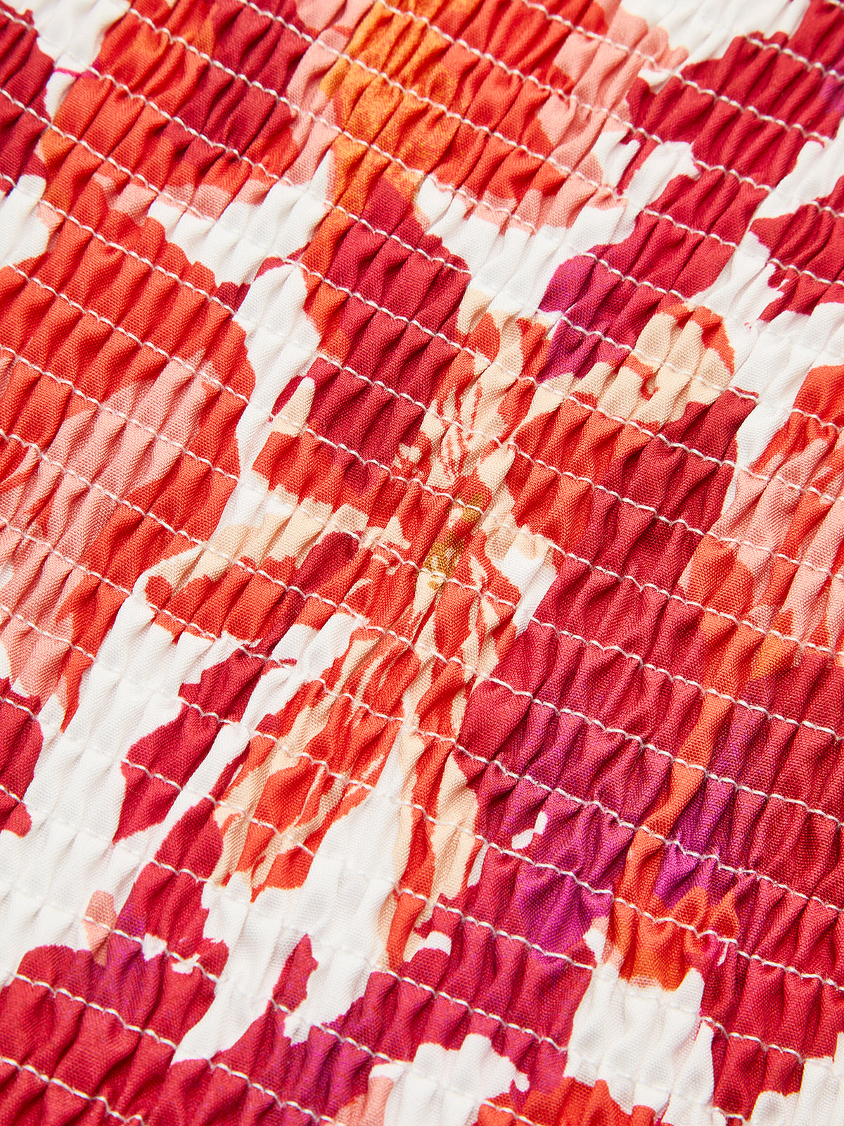 Off-Shoulder Smocked Floral Dress-Chicvia