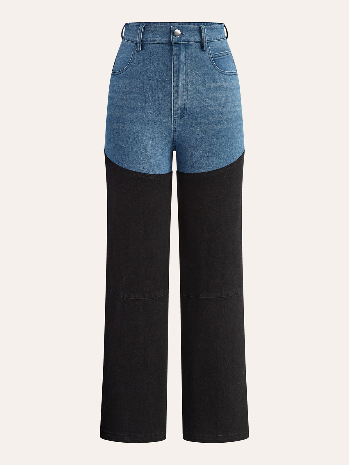 Mid-Waist Color Block Denim Pants-Chicvia