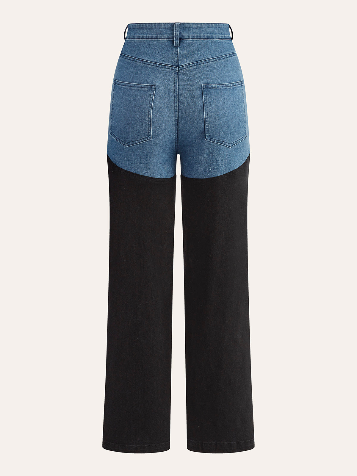 Mid-Waist Color Block Denim Pants-Chicvia
