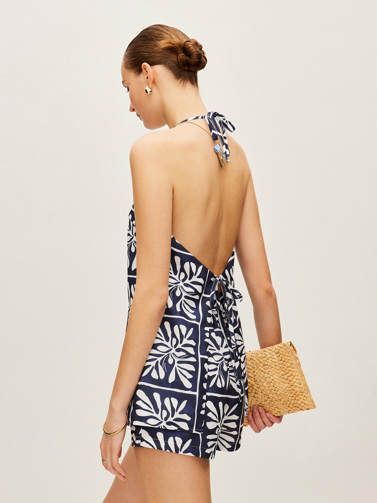 Floral Print Halter Top With Shorts Set-Chicvia