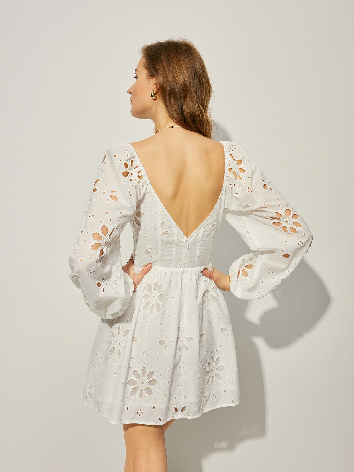 Cotton Floral Hollow Backless Dress-Chicvia