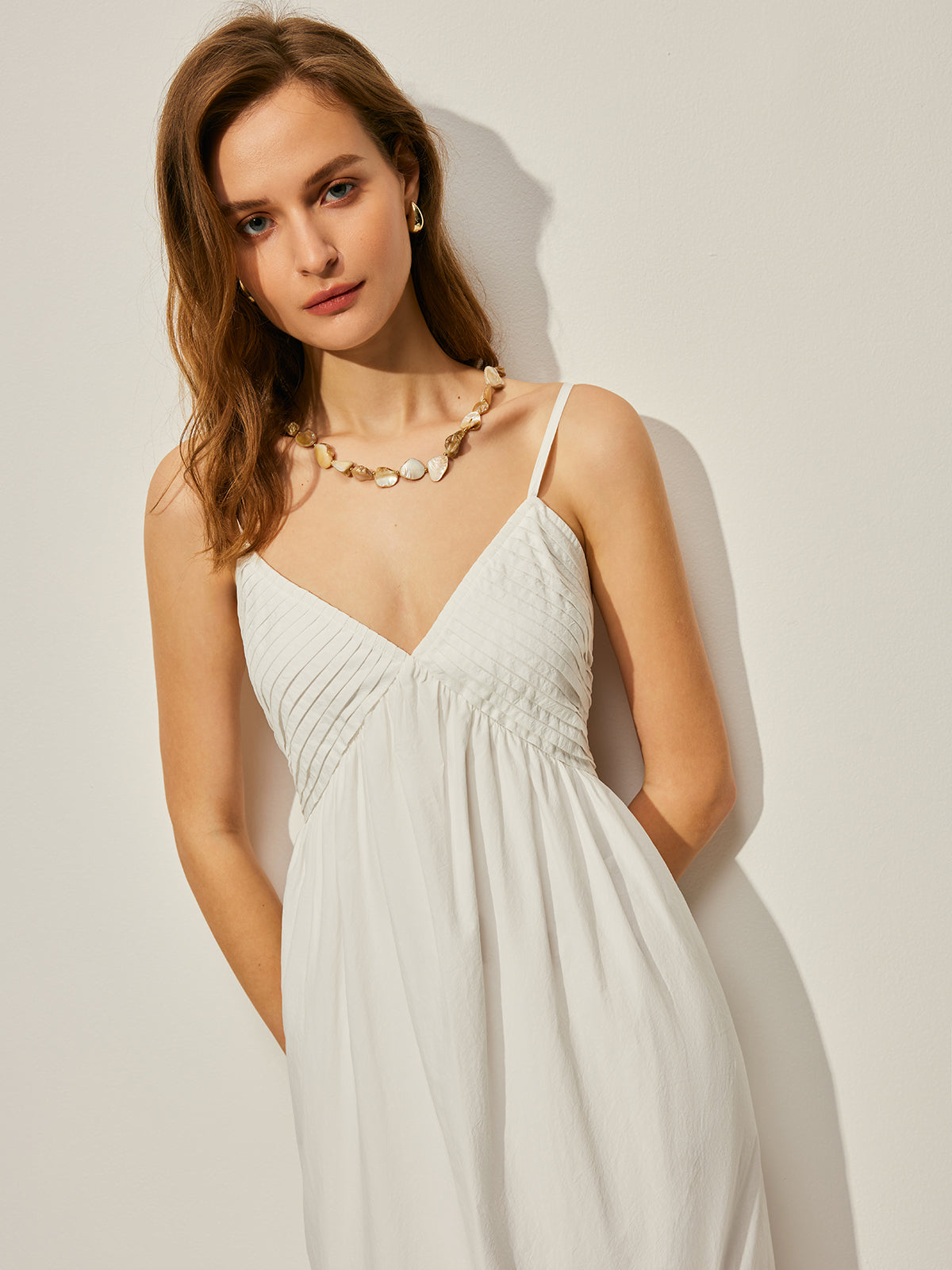 Cotton V-Neck Cami Dress-Chicvia