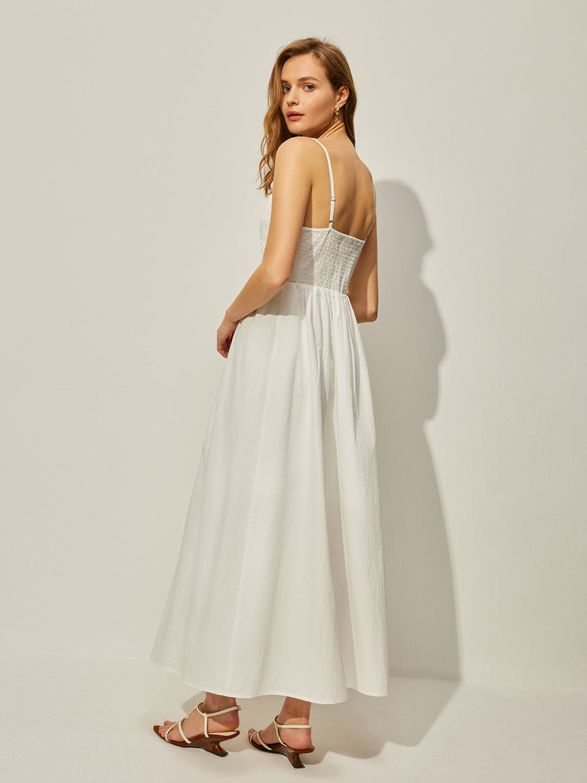 Cotton V-Neck Cami Dress-Chicvia