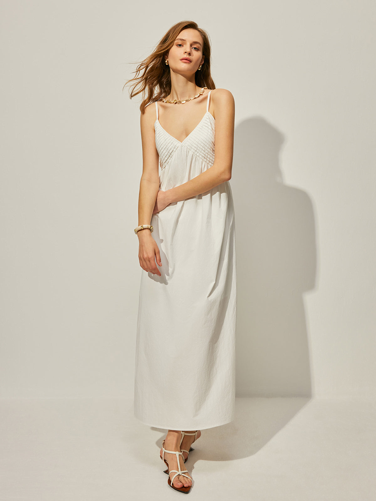 Cotton V-Neck Cami Dress-Chicvia