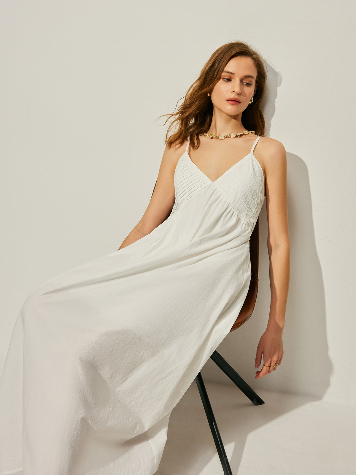 Cotton V-Neck Cami Dress-Chicvia