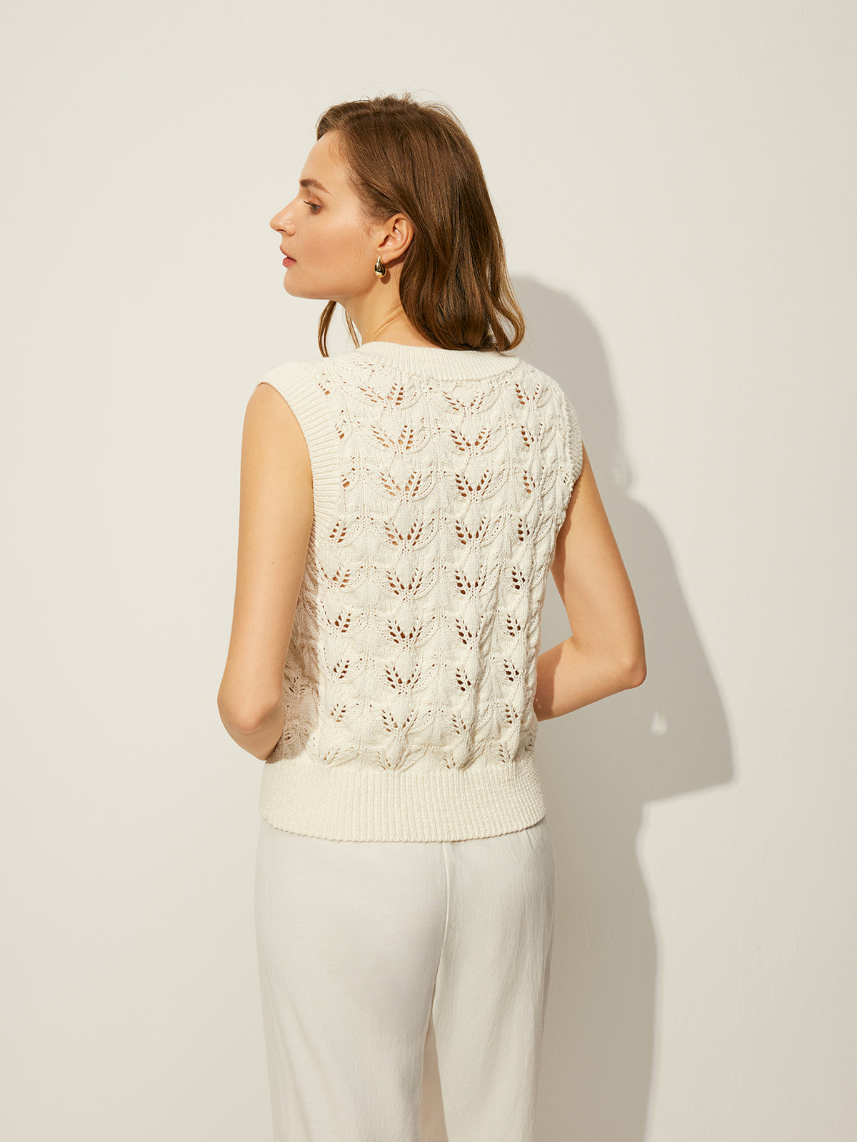 Crochet Floral V-Neck Sweater Vest-Chicvia