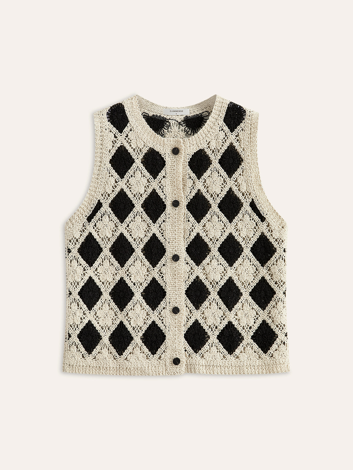 Embroidered Diamond Pattern Knit Vest-Chicvia