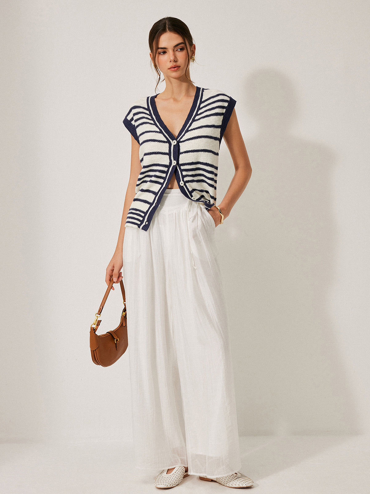 Mid-Waist Pocket Detail Tie Pants-Chicvia