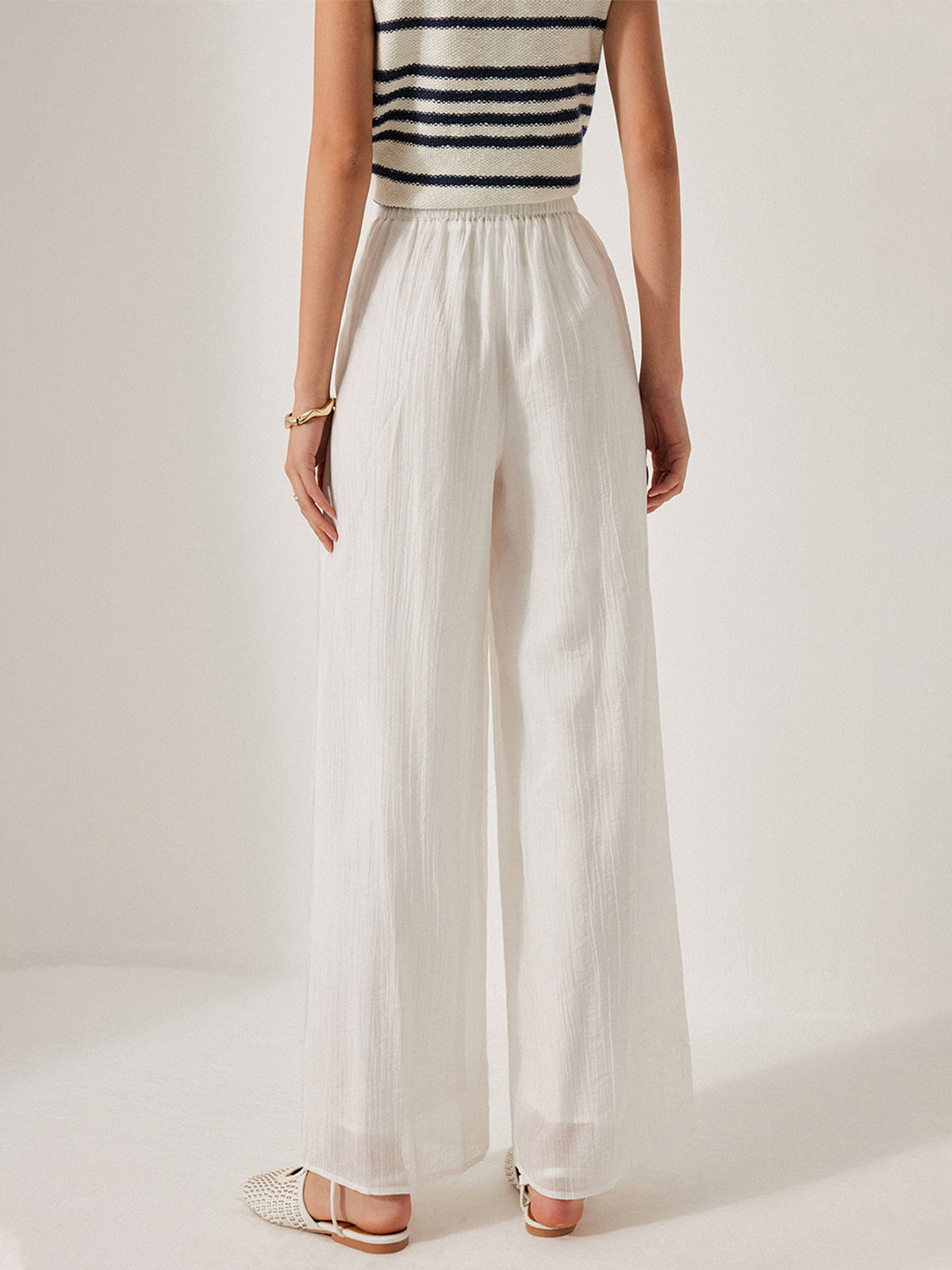 Mid-Waist Pocket Detail Tie Pants-Chicvia