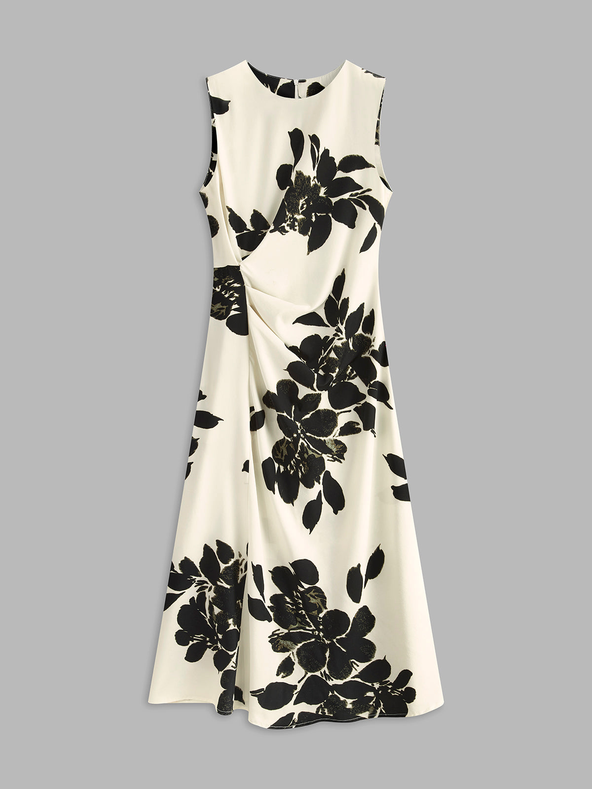 Floral Print Sleeveless Pleated Dress-Chicvia