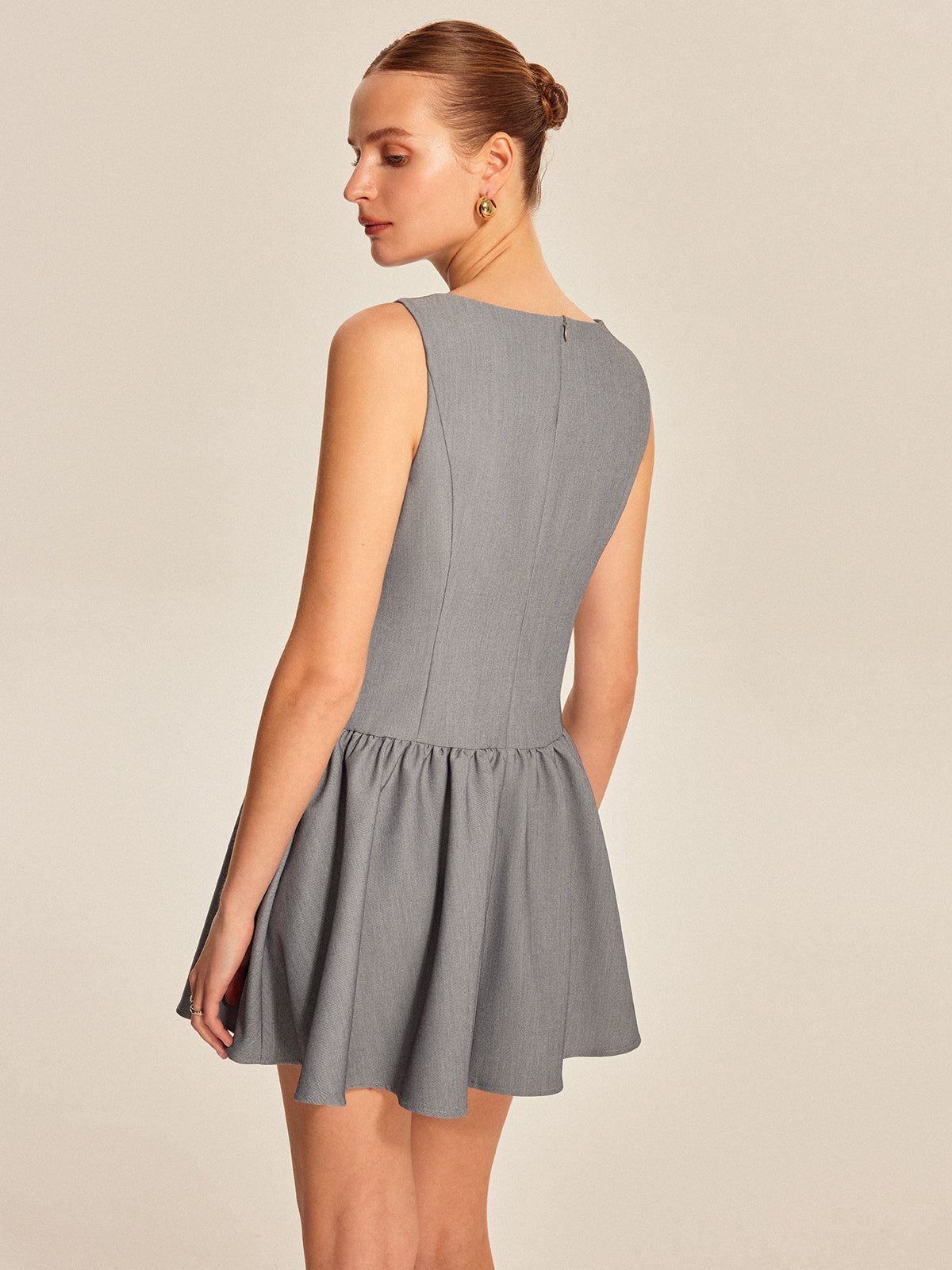 Button Front Pleated Sleeveless Dress-Chicvia