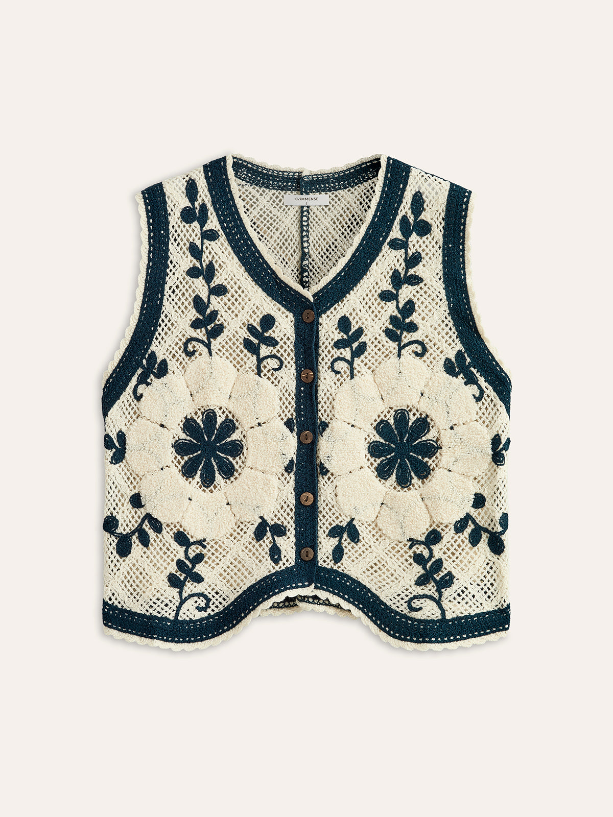 Embroidered Crochet Knit Vest-Chicvia