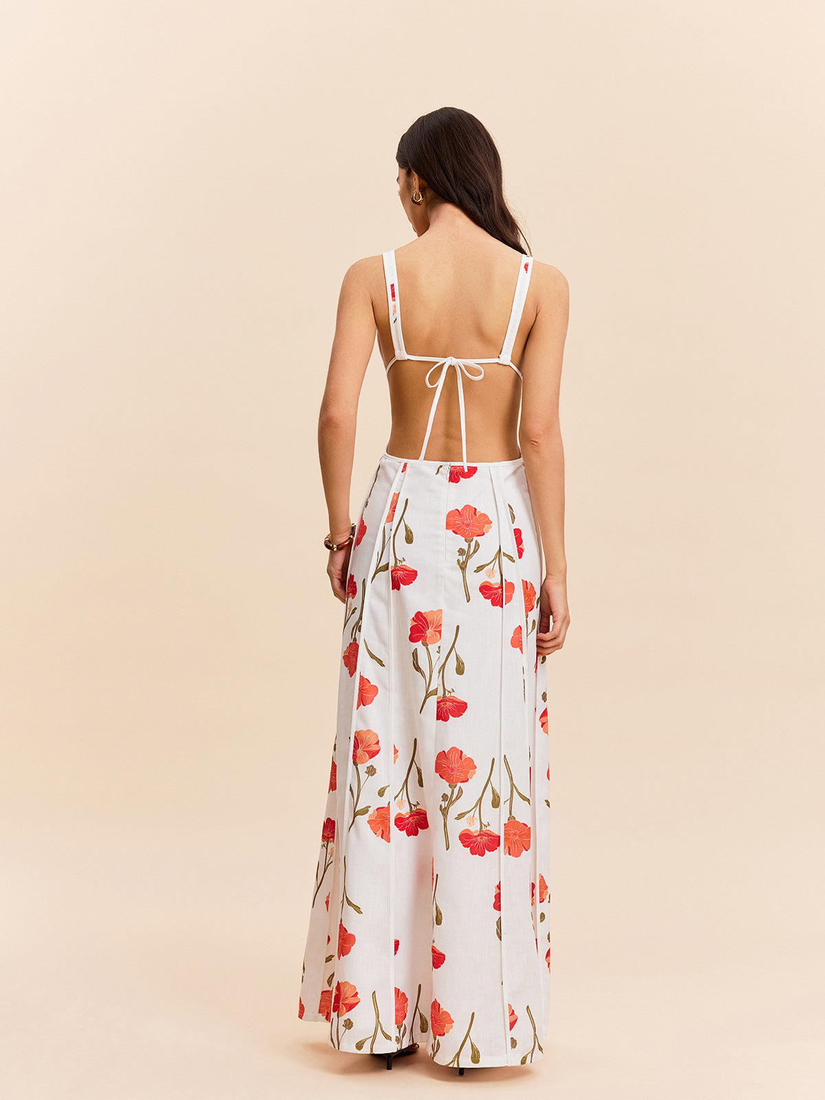 Floral Cut-Out Tie-Back Dress-Chicvia