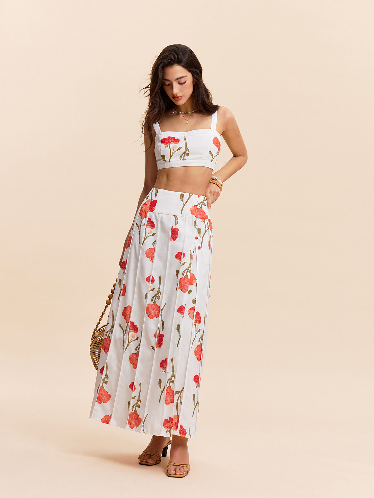 Floral Crop Top With Skirt Set-Chicvia