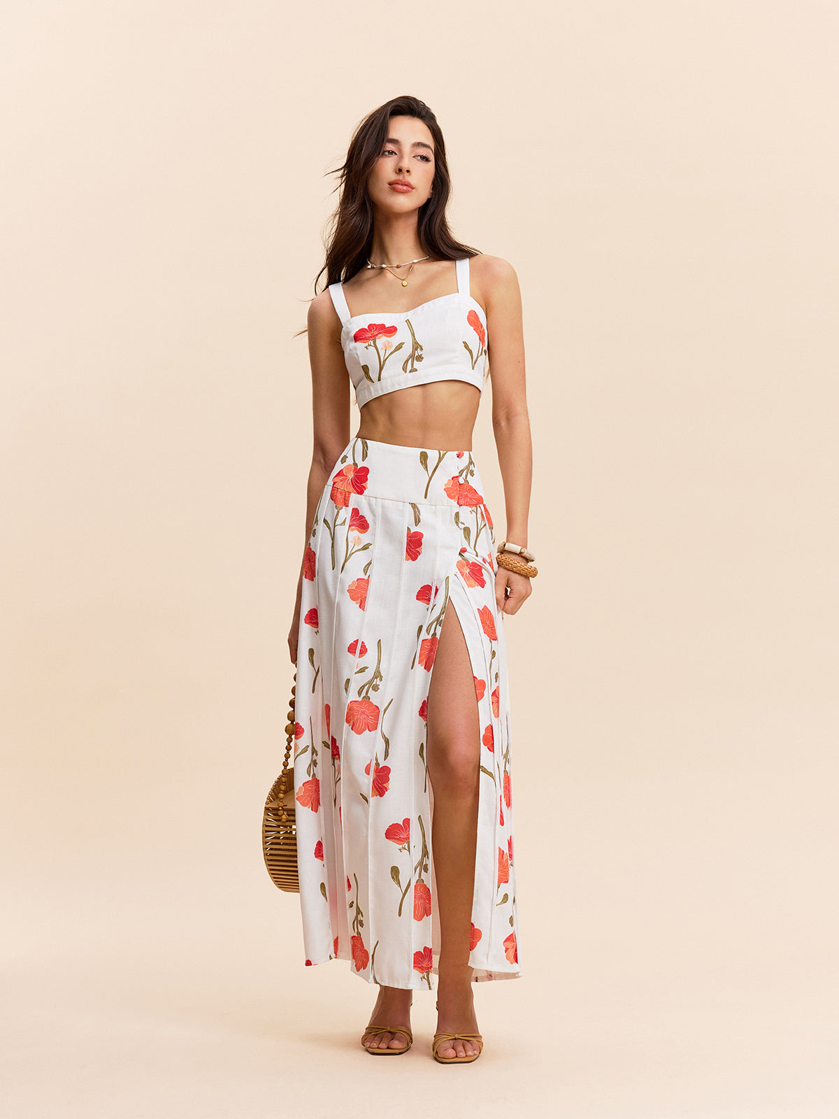 Floral Crop Top With Skirt Set-Chicvia