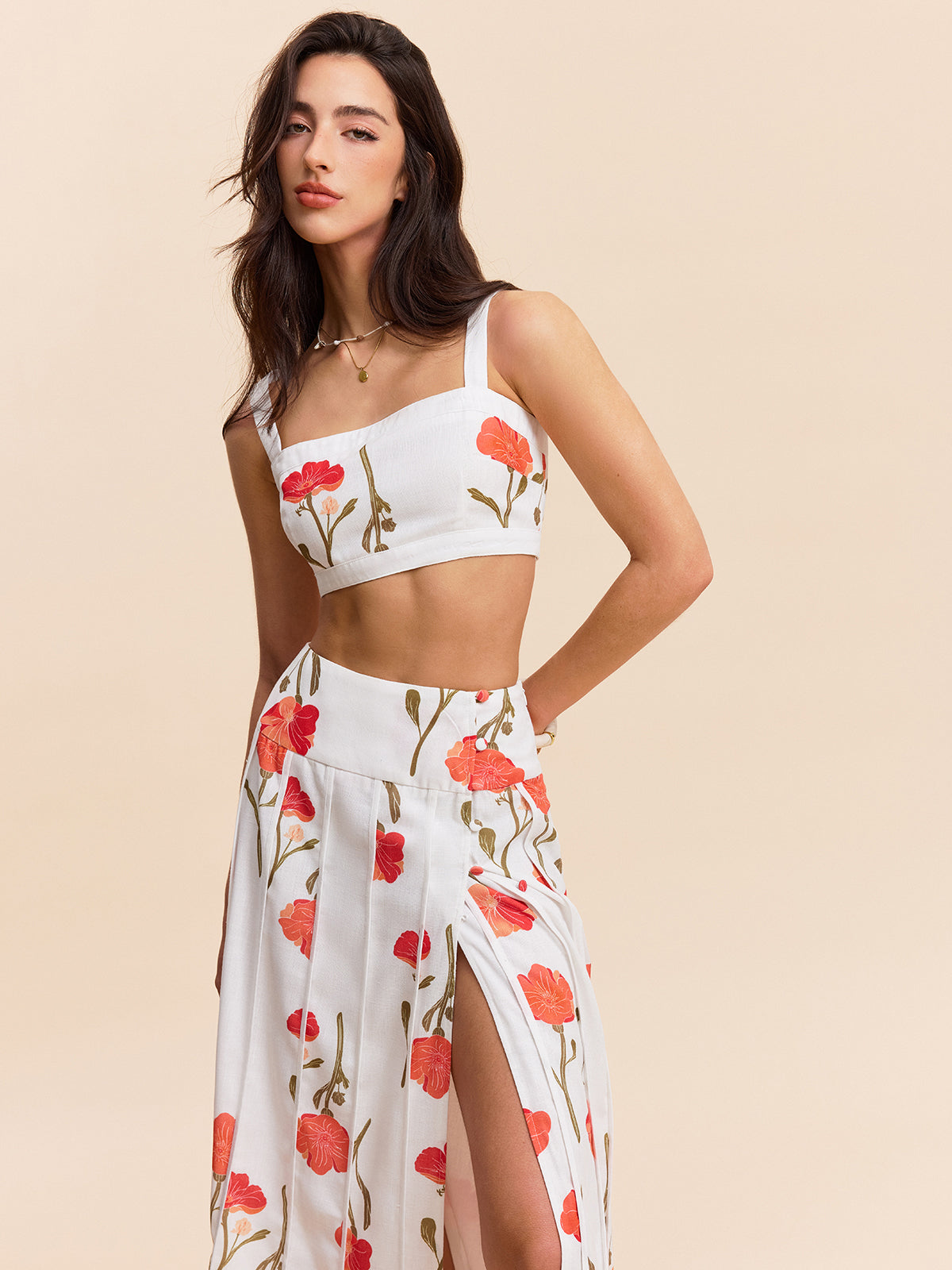 Floral Crop Top With Skirt Set-Chicvia