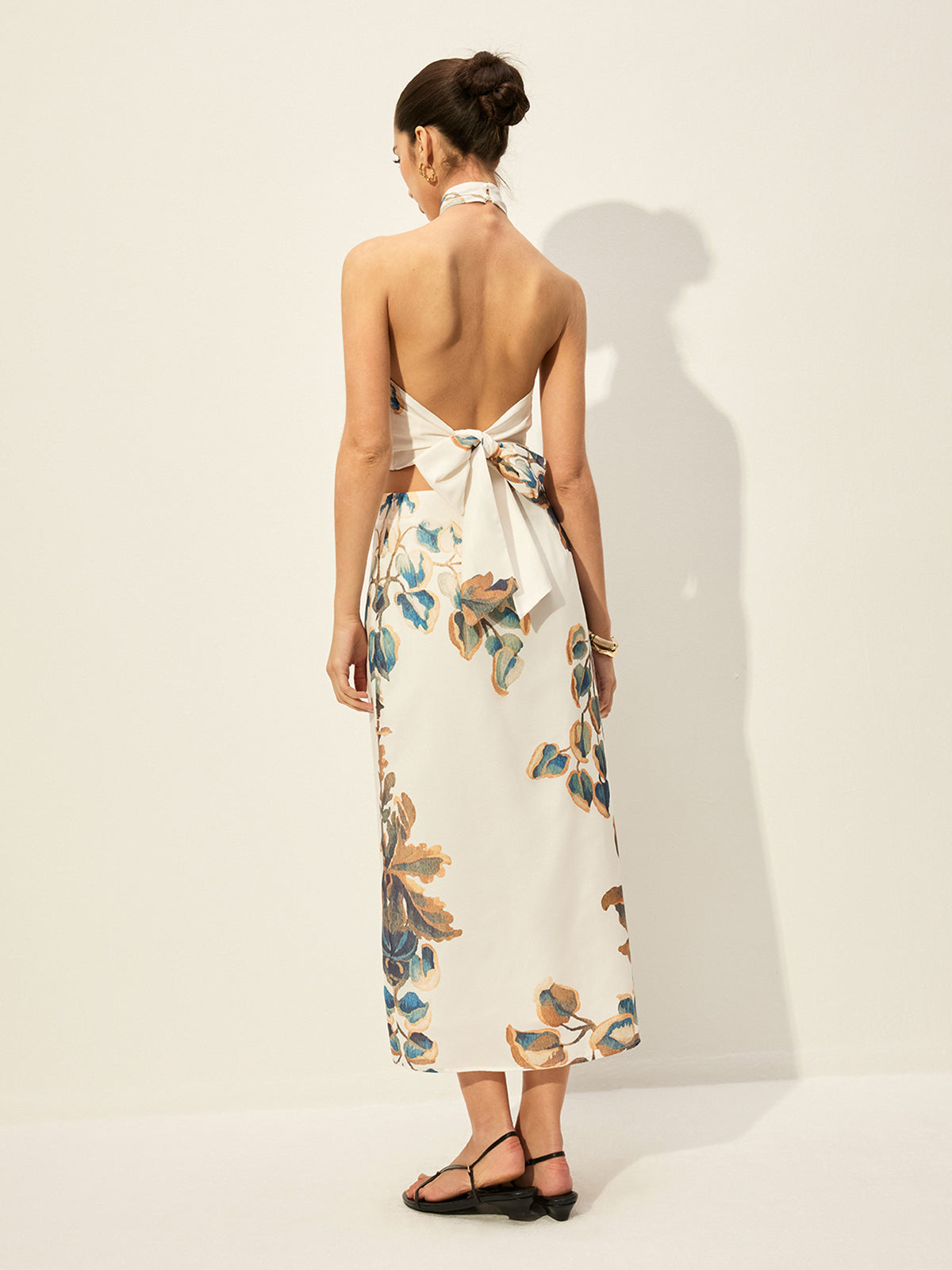 Floral Print Halter Top With Skirt Set-Chicvia