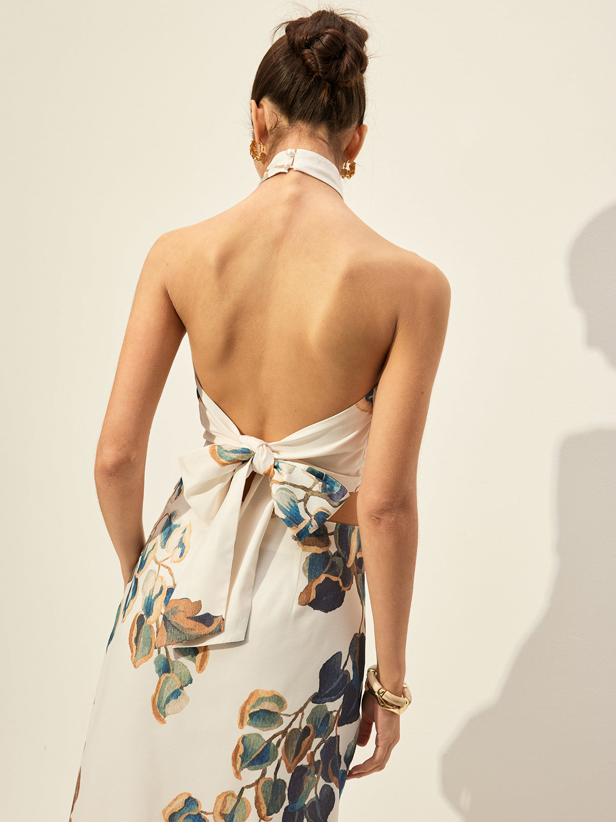 Floral Print Halter Top With Skirt Set-Chicvia