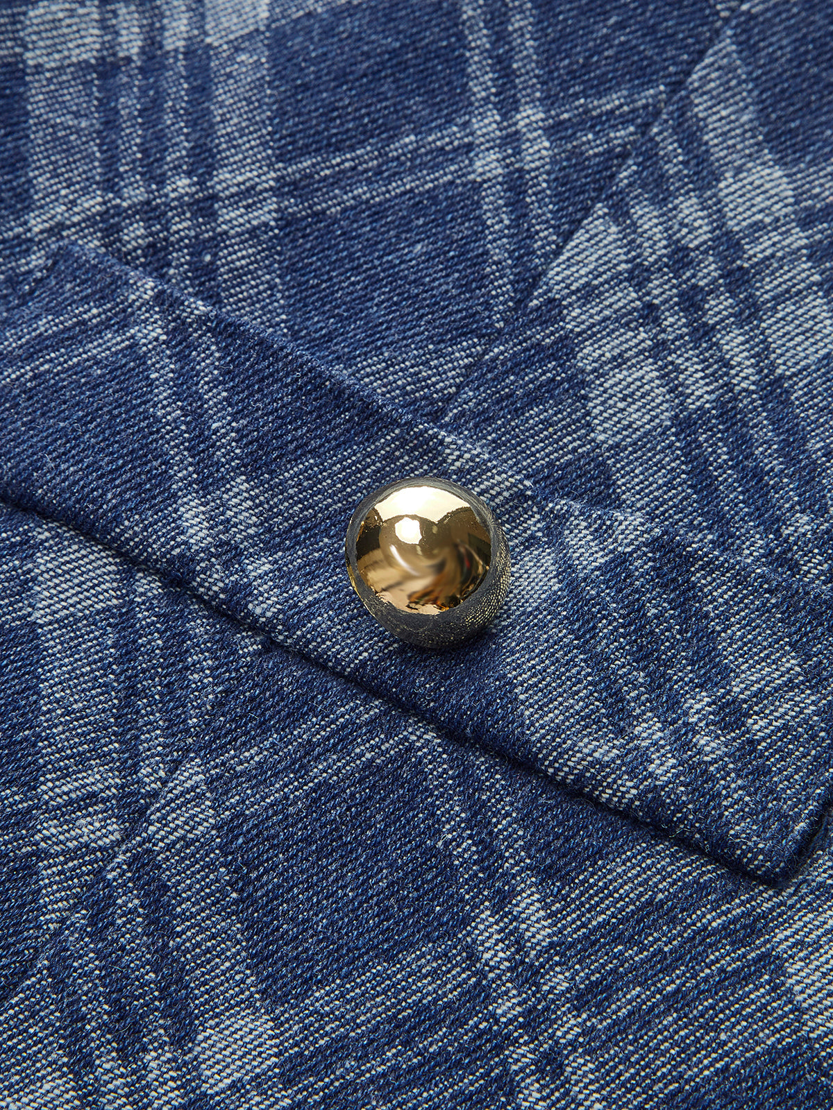 Metal Button Crew-Neck Decor-Pockets Denim Dress-Chicvia