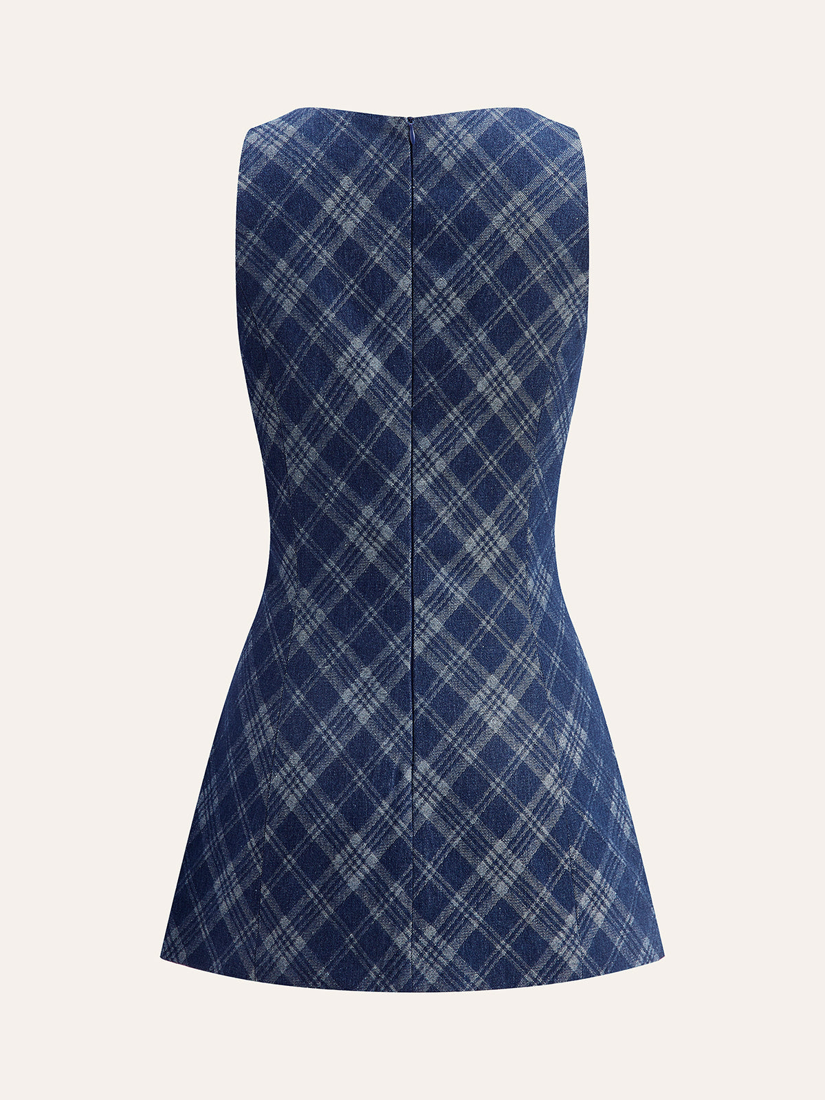 Metal Button Crew-Neck Decor-Pockets Denim Dress-Chicvia