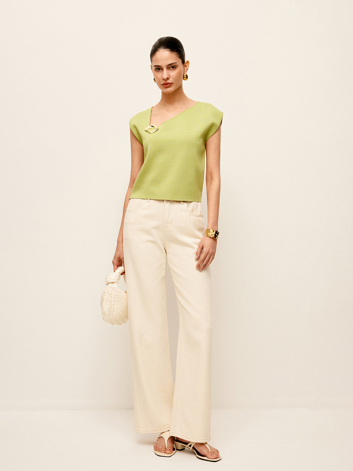 Metal Detail Knit Top-Chicvia