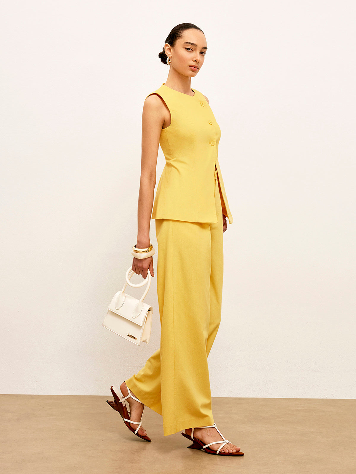 Linen & Cotton Mid-Waist Dress Pants-Chicvia