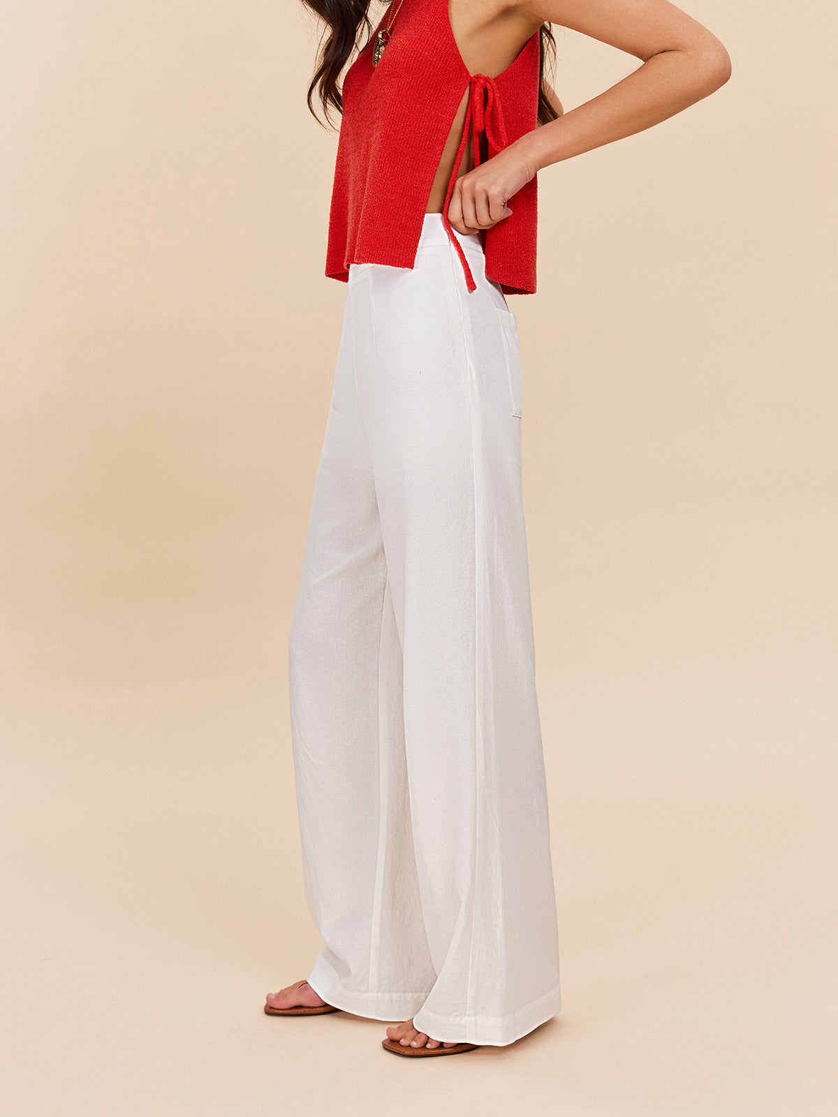 Cotton & Linen Semi-Sheer High-Waist Pants-Chicvia