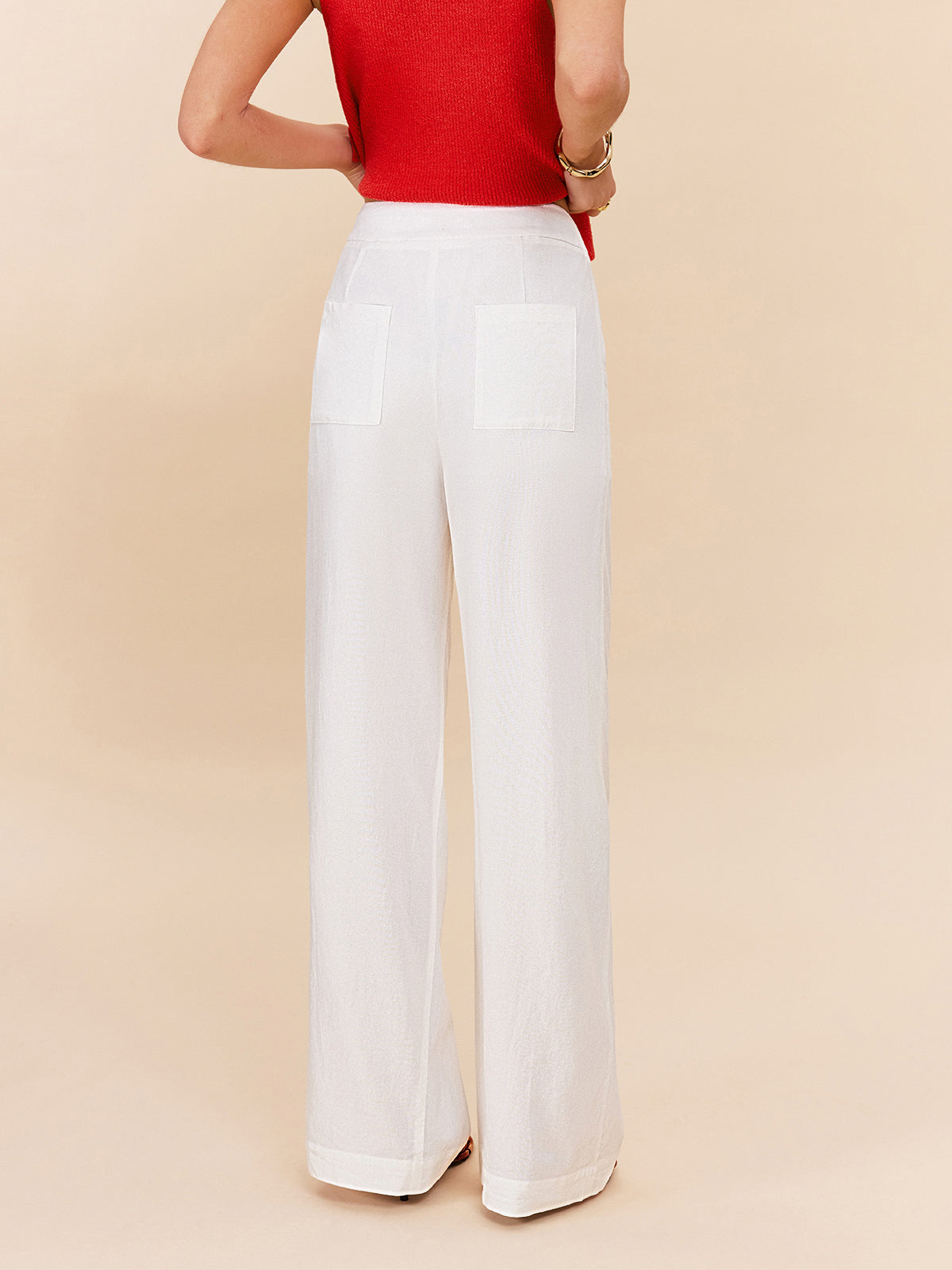 Cotton & Linen Semi-Sheer High-Waist Pants-Chicvia