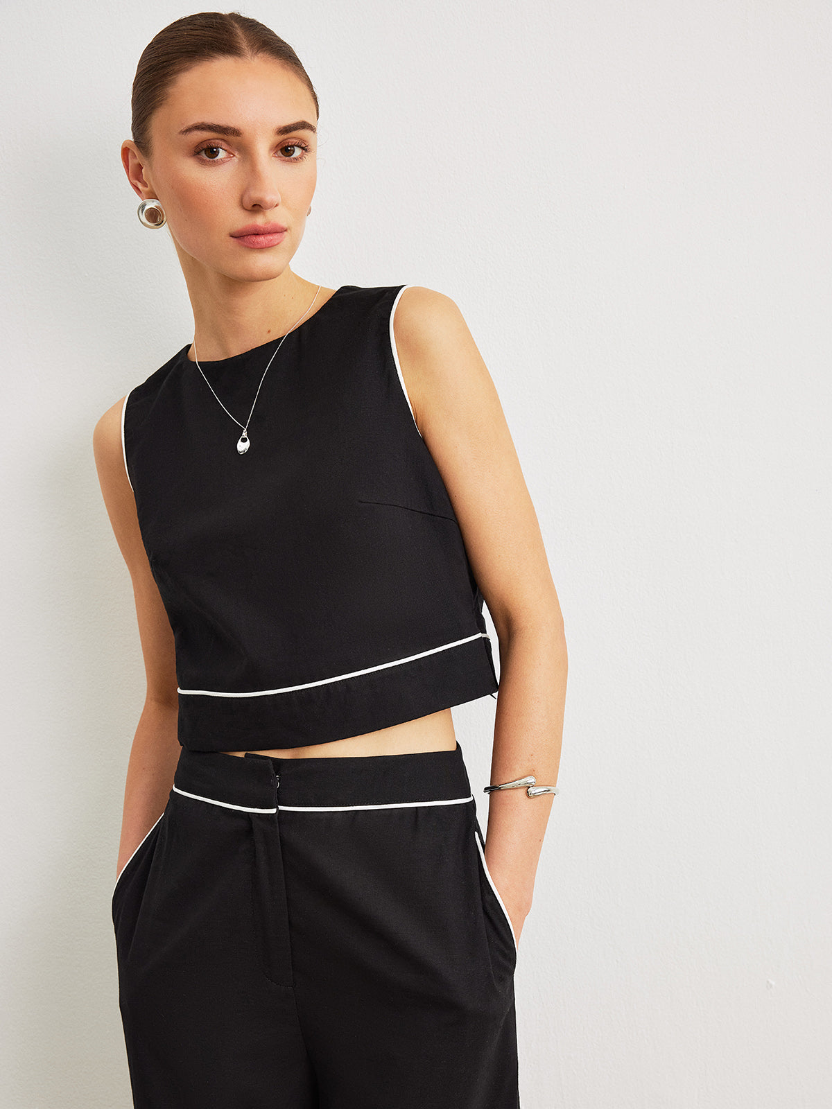 Cotton & Linen Pants Set With Pockets-Chicvia