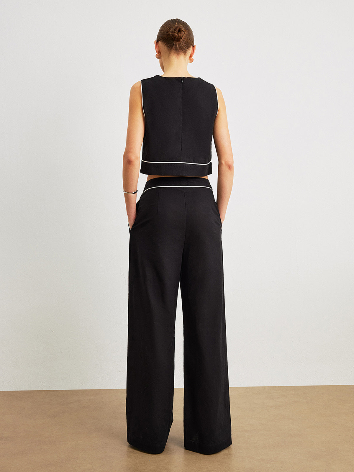 Cotton & Linen Pants Set With Pockets-Chicvia