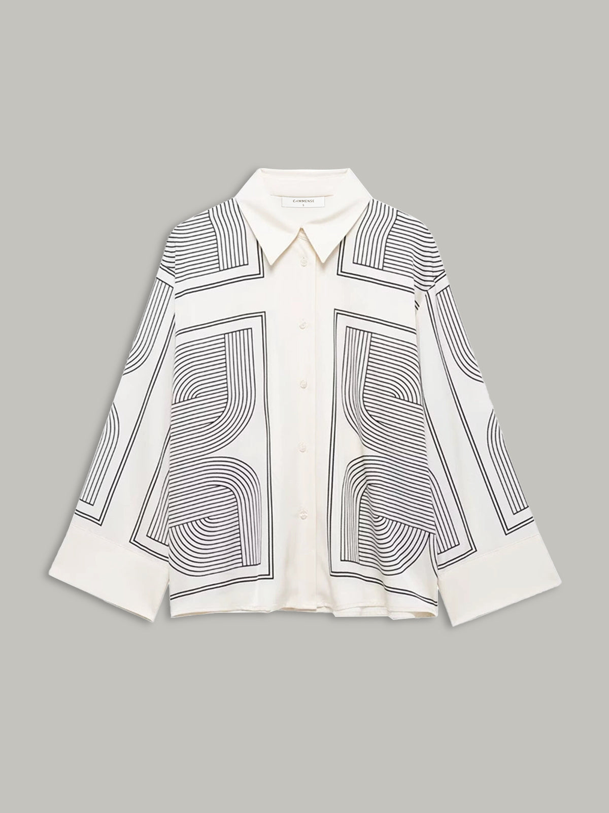 Geometrical Print Lapel Shirt-Chicvia