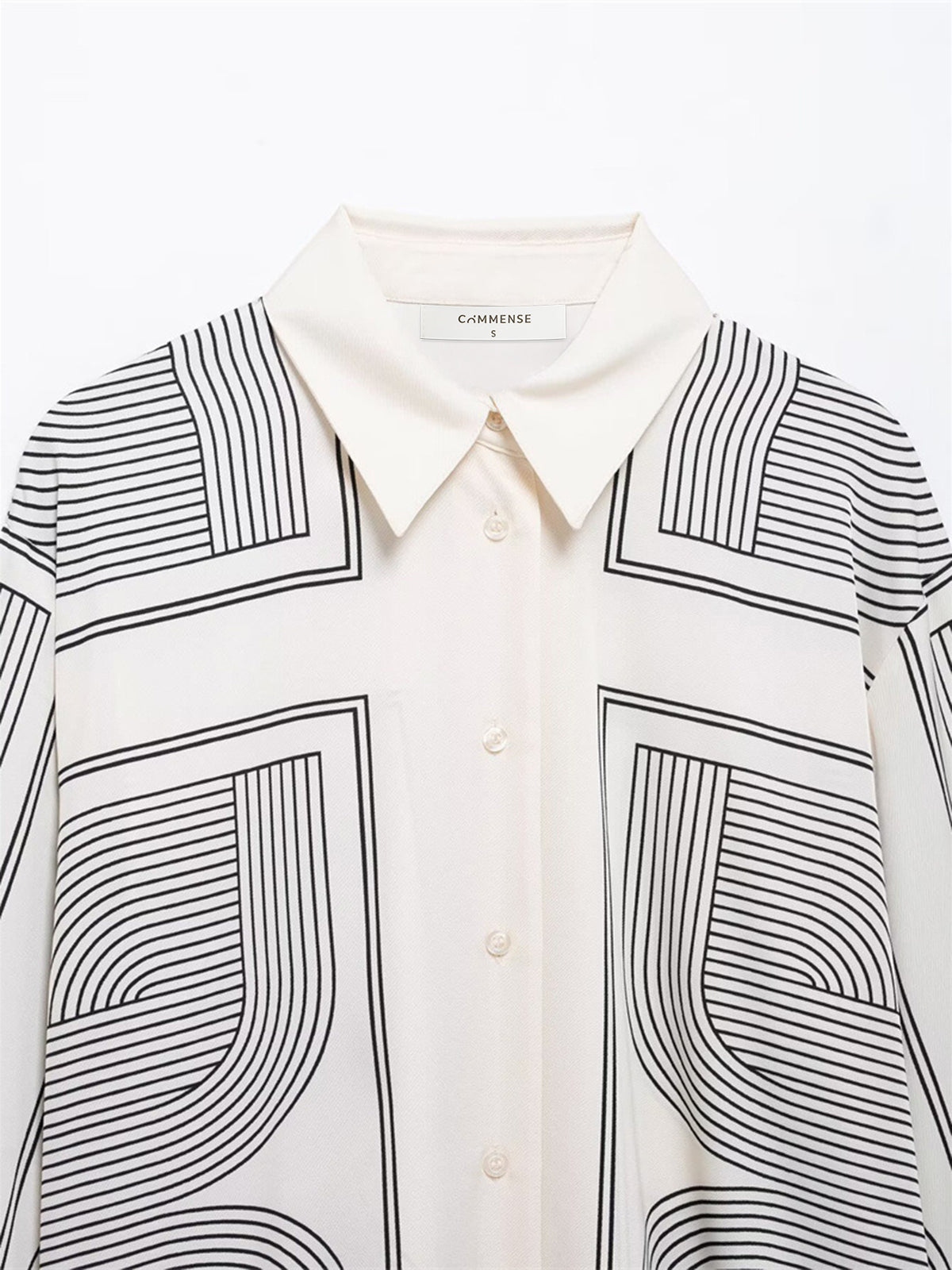 Geometrical Print Lapel Shirt-Chicvia