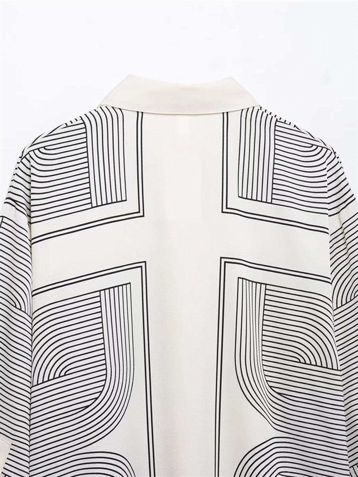 Geometrical Print Lapel Shirt-Chicvia