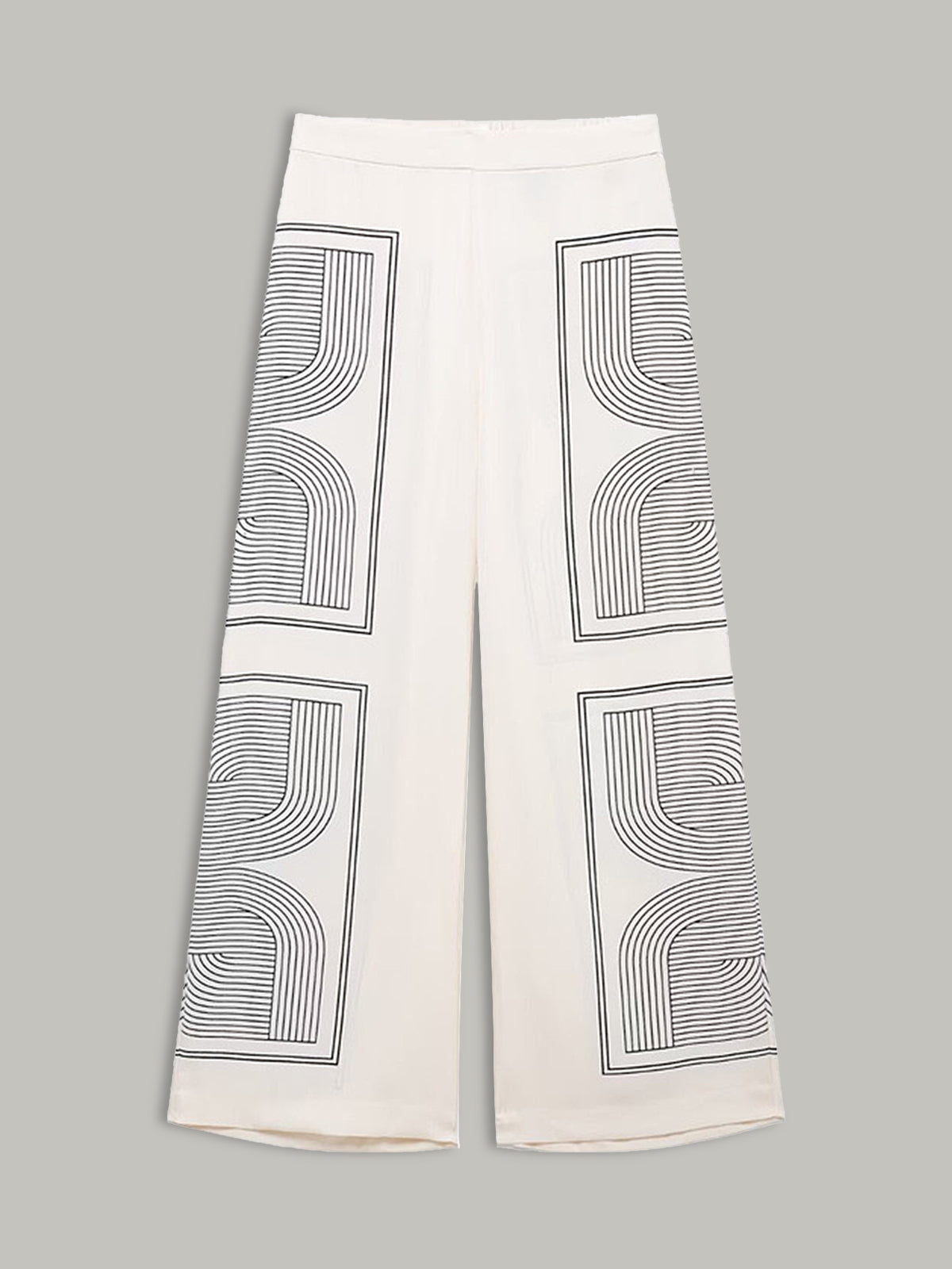 Mid-Waist Geometric Print Wide-Leg Pants-Chicvia