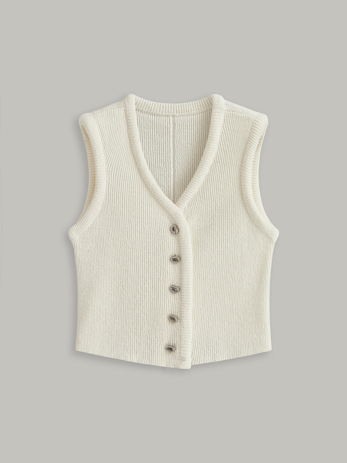 Button Front Sweater Vest-Chicvia