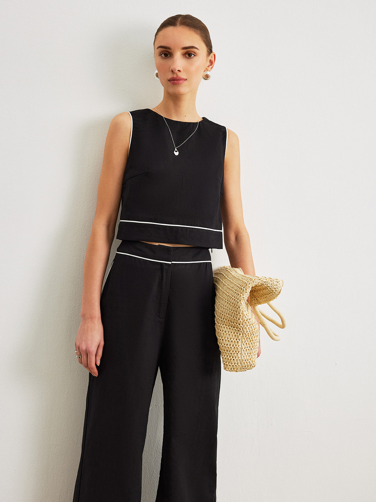 Cotton & Linen Pants Set With Pockets-Chicvia