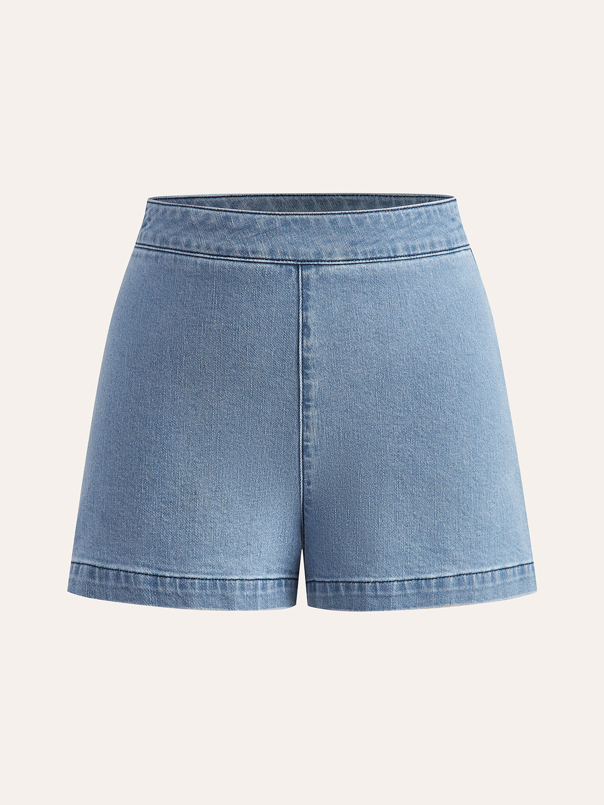 Metal Button Tie-Back Denim V-Neck Shorts Set-Chicvia