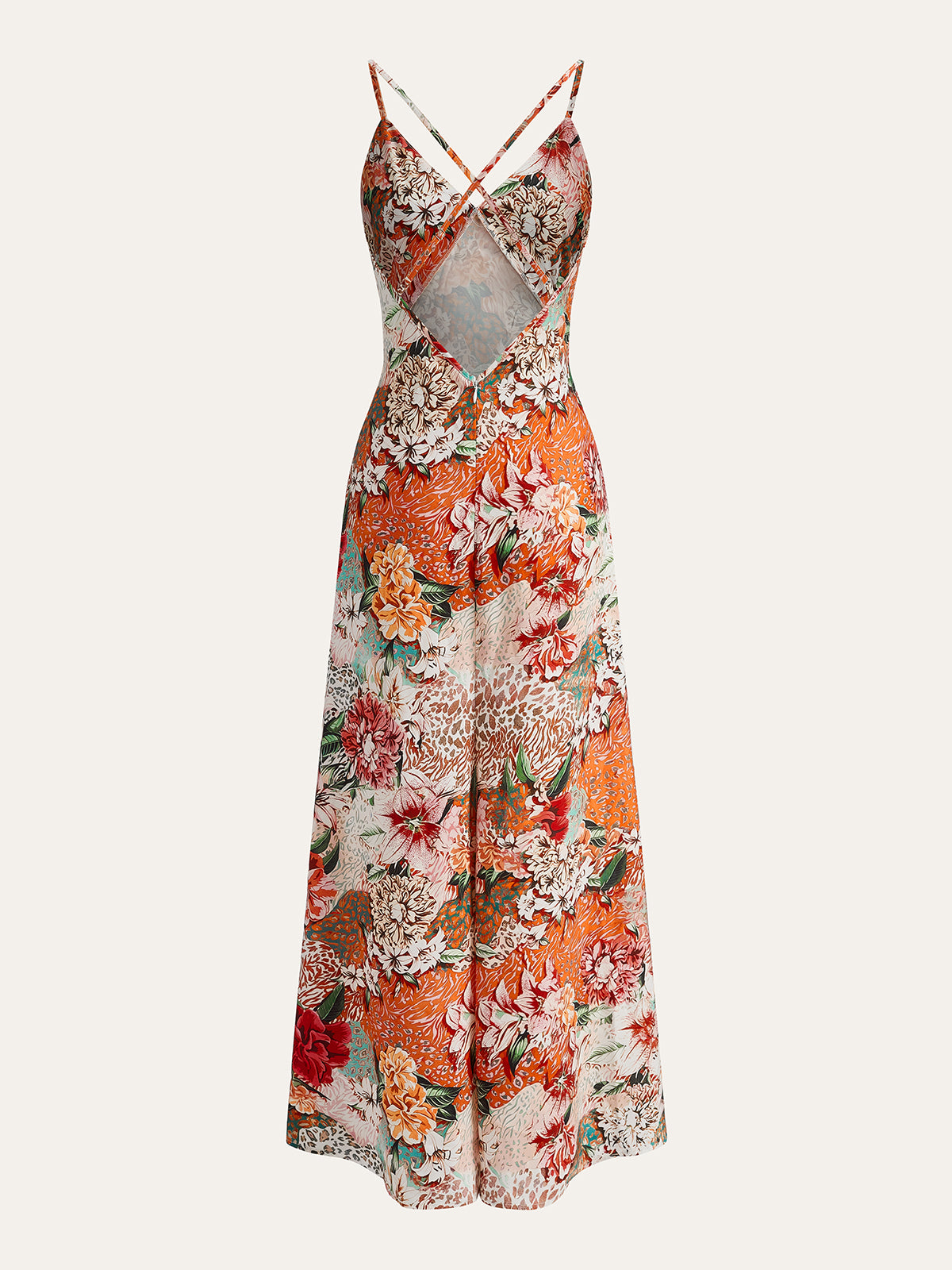 Floral Print Cross-Back Dress-Chicvia