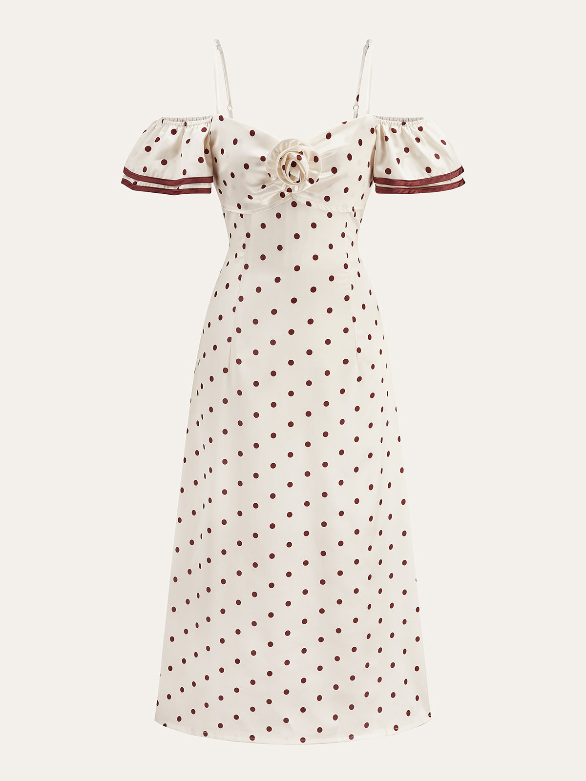 Polka Dot Off-Shoulder Dress With Ribbon Detail-Chicvia