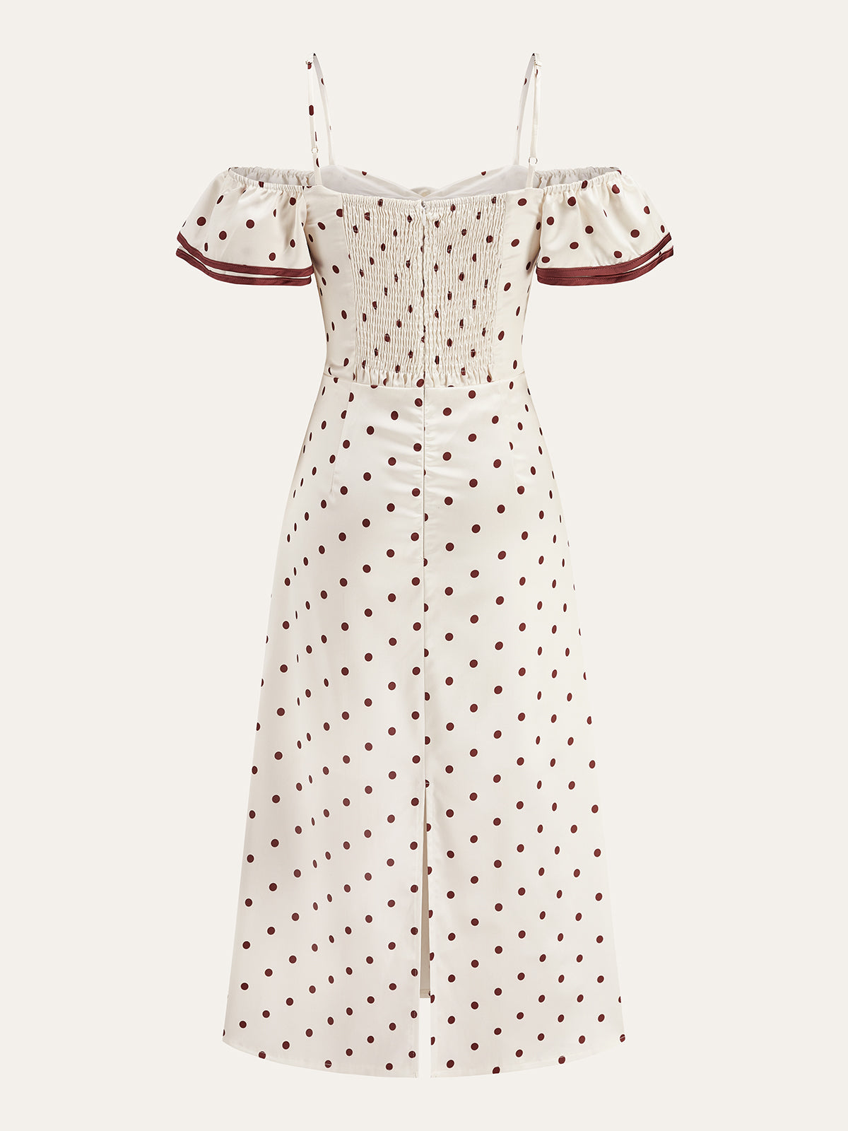 Polka Dot Off-Shoulder Dress With Ribbon Detail-Chicvia