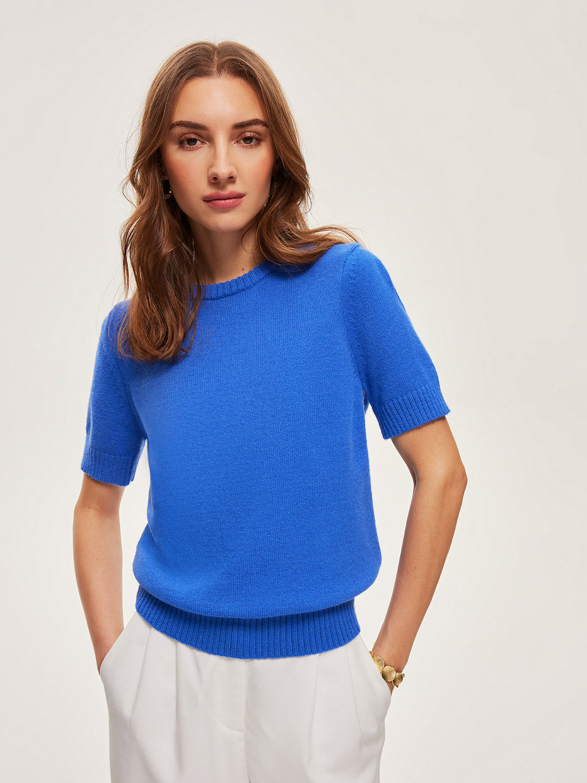 Knitted Short-Sleeve Top-Chicvia