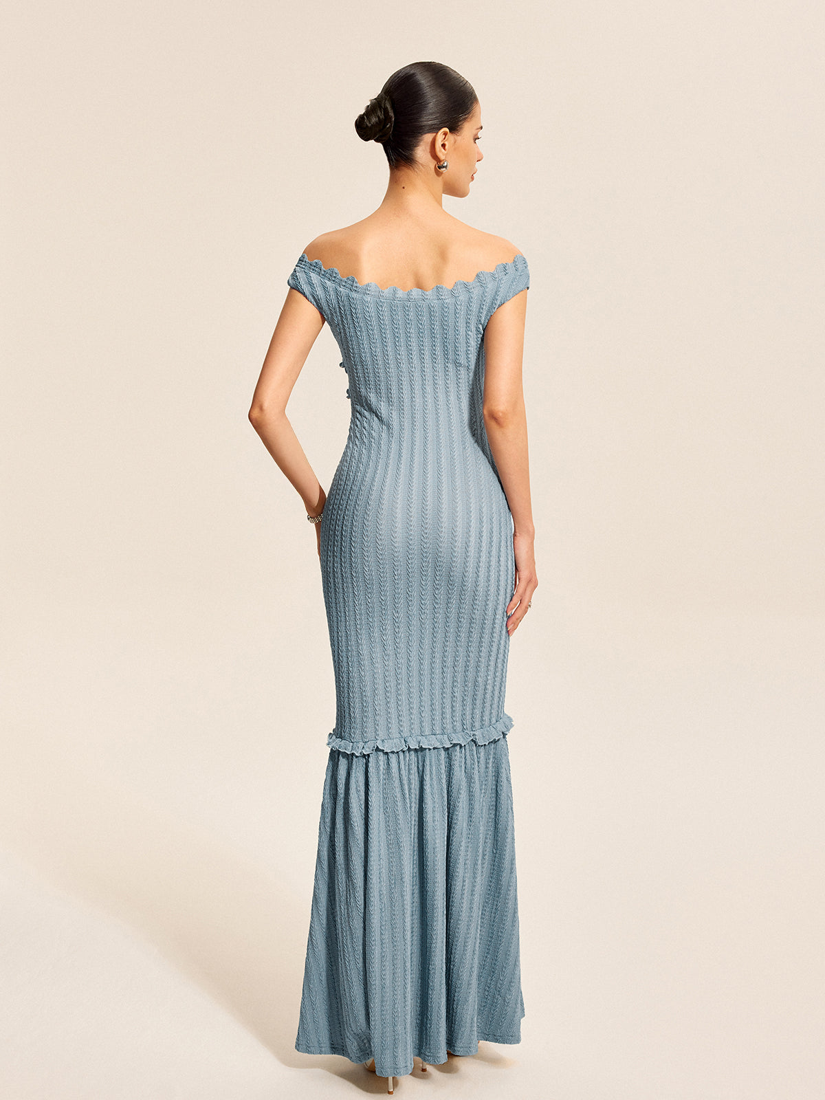 Off-Shoulder Ruffle Detail Dress-Chicvia