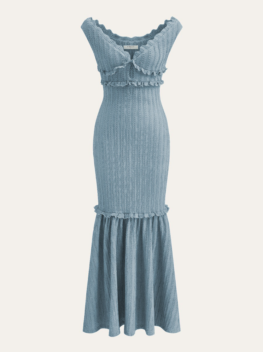 Off-Shoulder Ruffle Detail Dress-Chicvia