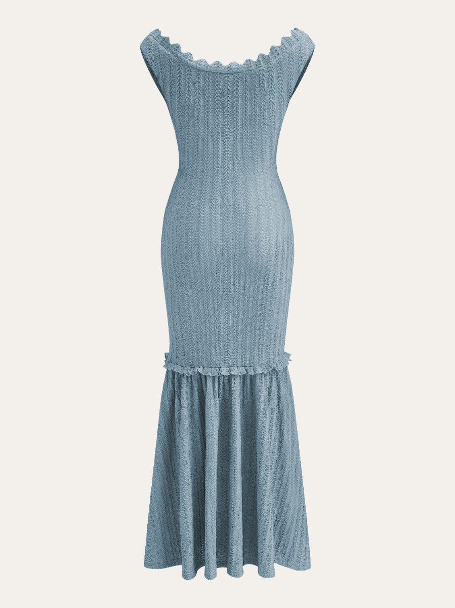 Off-Shoulder Ruffle Detail Dress-Chicvia