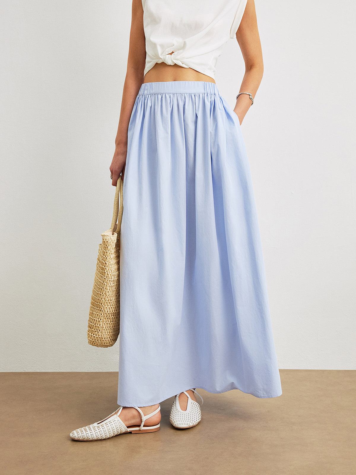 Cotton A-Line Skirt With Pockets-Chicvia