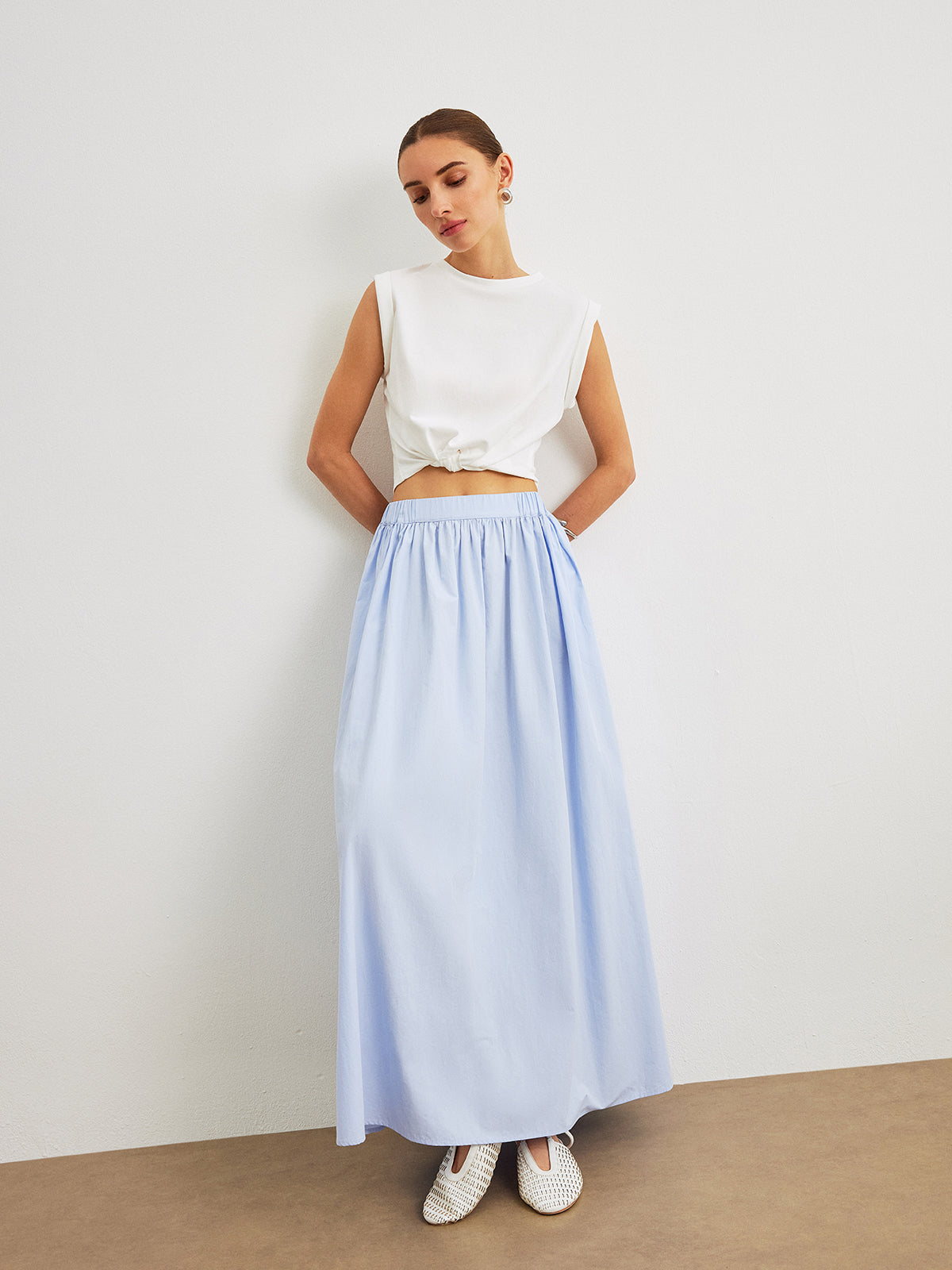 Cotton A-Line Skirt With Pockets-Chicvia