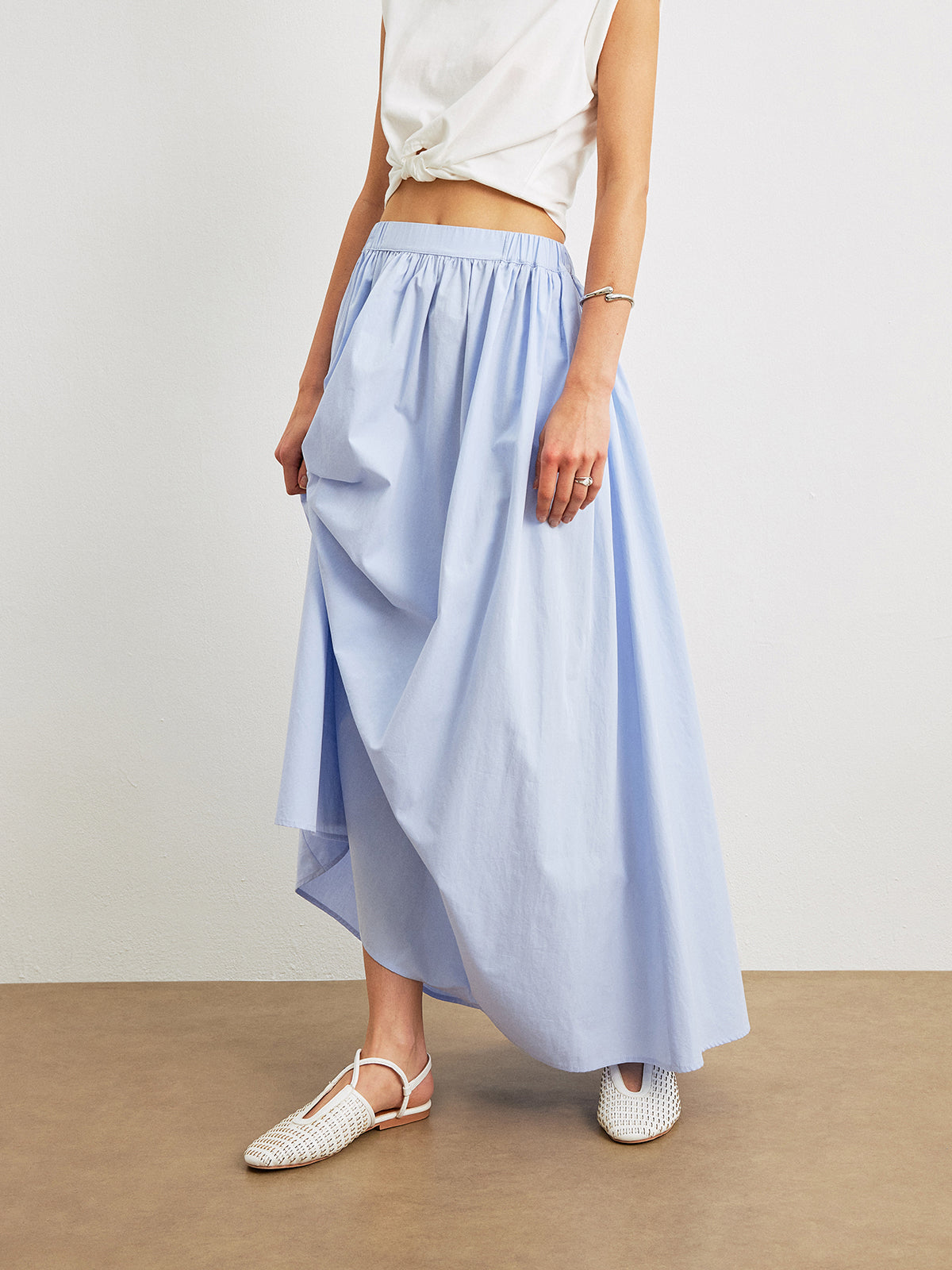 Cotton A-Line Skirt With Pockets-Chicvia
