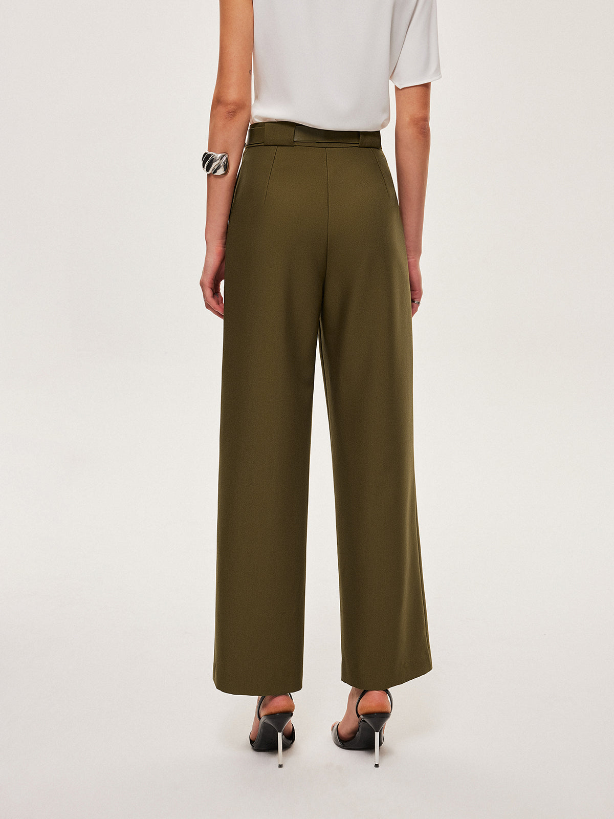 Mid-Waist Belted Straight-Leg Pants-Chicvia